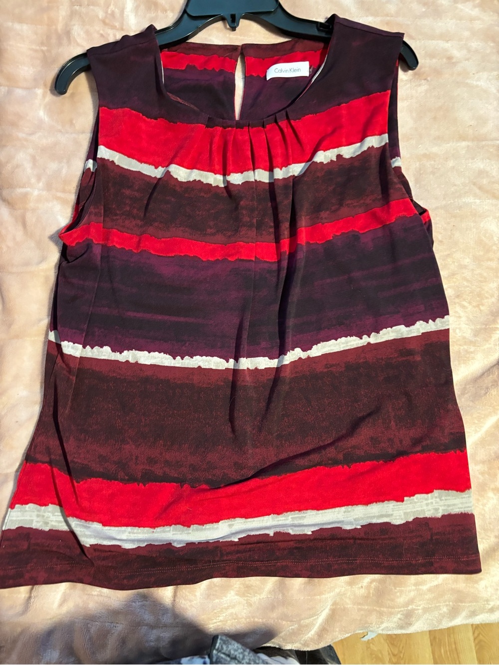Calvin Klein Red, Burgundy & Cream Striped Sleeveless Top